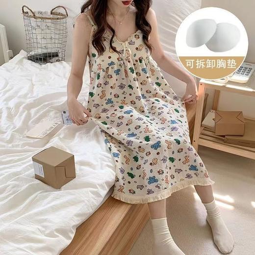 【吊带睡裙不分身材，谁穿谁好看】夏季爆款带胸垫可拆，面料轻薄柔软透气舒适，泡泡棉睡衣女款宽松甜美可爱家居服睡裙QQ 商品图1