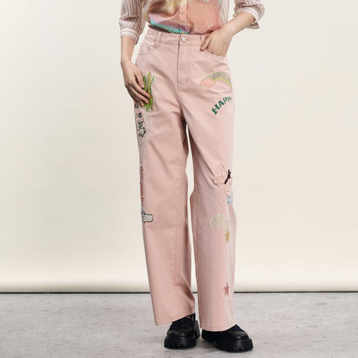 谜底直筒裤女2024年夏季新款复古风重工刺绣牛仔裤长裤242MK0501 商品图0