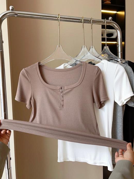 男女士简约百搭长绒棉圆领螺纹棉T恤短袖高弹舒适8023/2000 商品图6