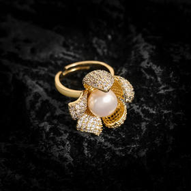 DL-J1727淡水珍珠指环个性简约立体花朵优雅戒指开口时尚指戒