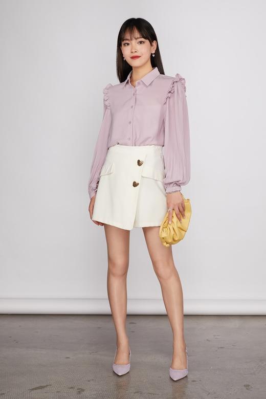 Le Malene 泡泡袖压褶紫色衬衣 11338 商品图1