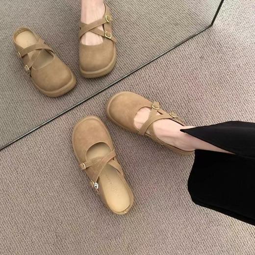 【法式超火网红勃肯低帮包头拖鞋】2025春季新款温柔圆头半拖女鞋，橡胶舒适平底学院风百搭，博肯鞋懒包头拖鞋玛丽珍单拖鞋QQ 商品图5