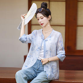 复古新中式，盘扣印花短款外套HR-ZYQ88059