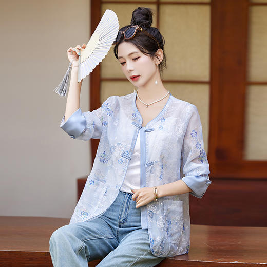 复古新中式，盘扣印花短款外套HR-ZYQ88059 商品图0