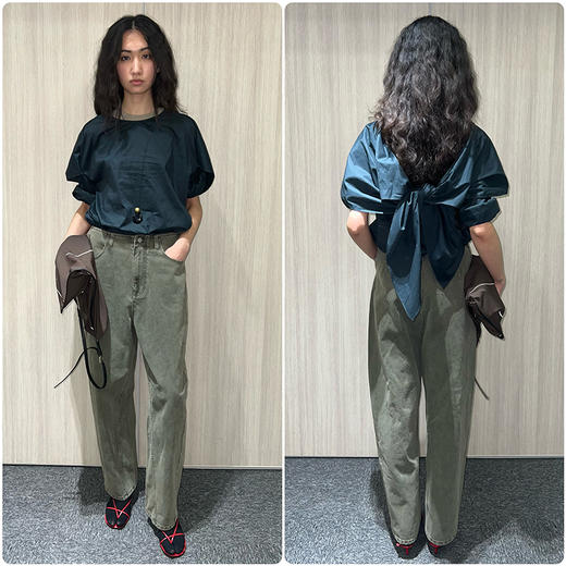 HIDEMI 小飞侠系列极简丝巾堆叠立体剪裁中袖清透感上衣阔腿裤套装 商品图1