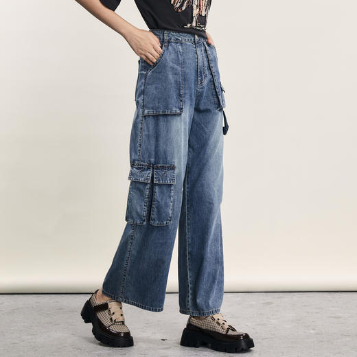 谜底牛仔直筒裤女2024年夏季新款工装风百搭大口袋长裤242MK0704 商品图1