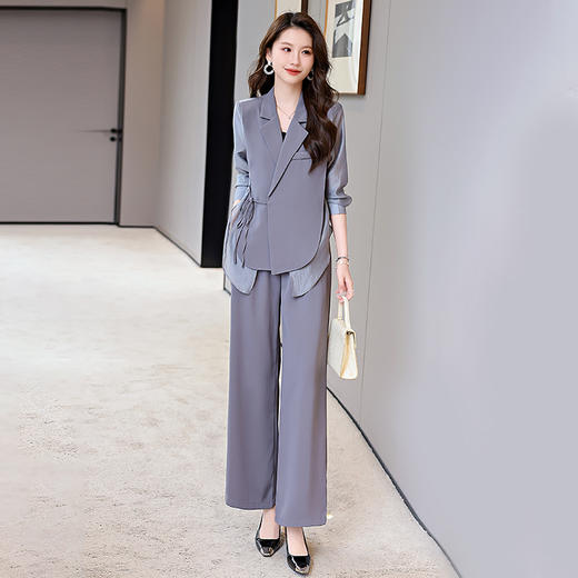 优雅新中式，拼接改良西装外套阔腿裤两件套HR-KJFA862 商品图7