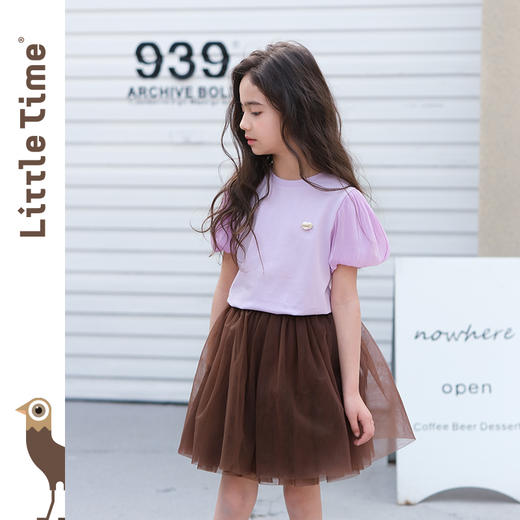 littletime女童t恤法式慵懒2024夏季洋气韩版儿童纯棉宽松短袖 商品图1