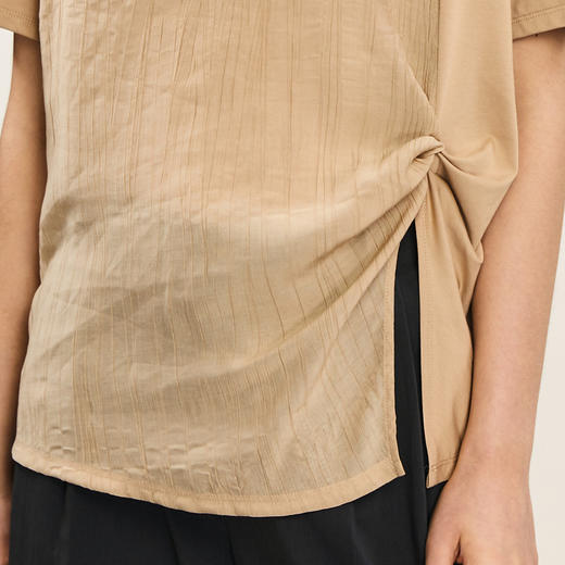 谜底短袖T恤女士2024年夏季新款设计感圆领宽松拼接上衣242MT0703 商品图3