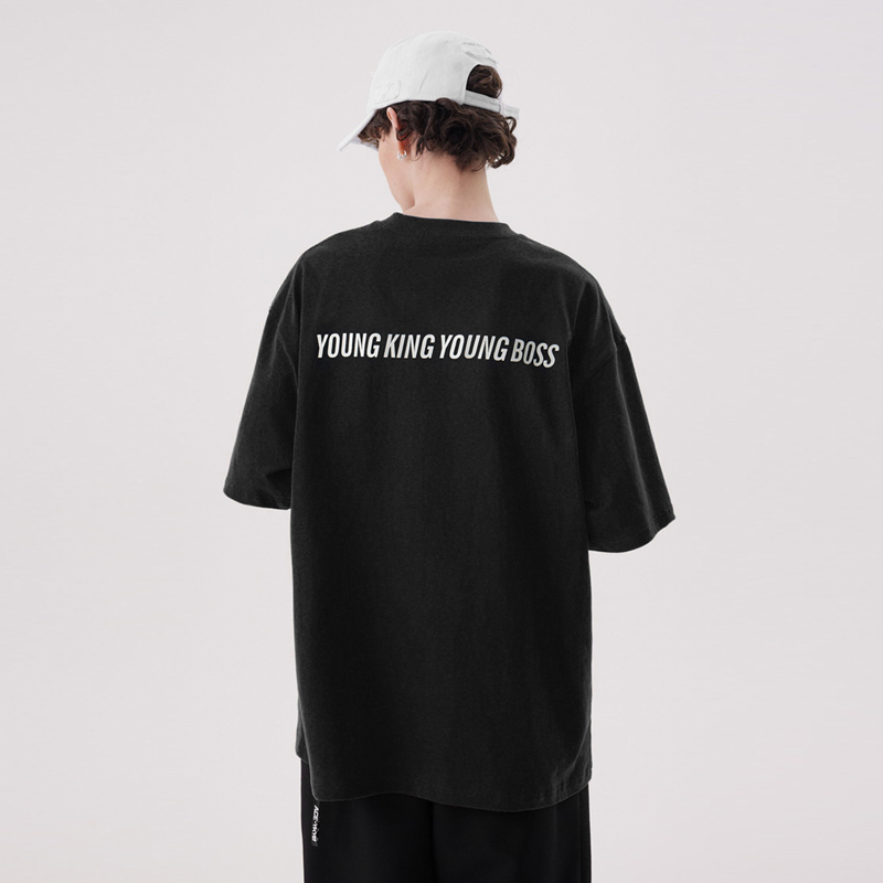 YKYB宽松t恤男女潮牌圆领落肩半袖纯色纯棉百搭简约短袖