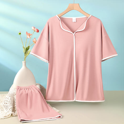 【免穿文胸 防凸点】春夏薄款睡衣女冰丝凉感透气家居服带胸垫清雅模杯短袖套 商品图6