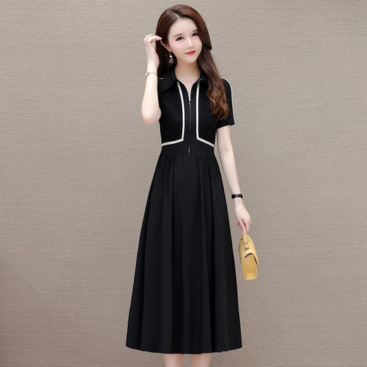 QYM-247253时尚洋气假两件拼结夏季新款黑色短袖裙中长款A字裙 商品图1