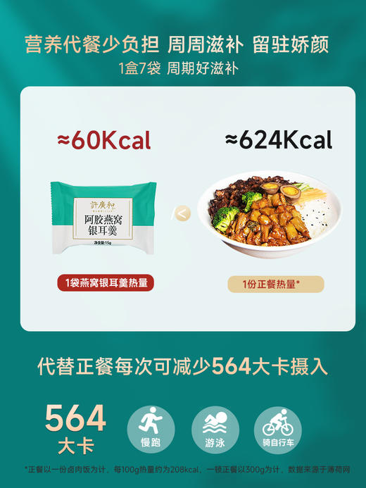 （活动专享仅30组 售罄结束）KJ  许广和阿胶燕窝银耳羹孕妇女生送礼冲泡即食冻干鲜泡燕窝饮105g/盒7袋装 商品图2