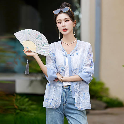 复古新中式，盘扣印花短款外套HR-ZYQ88059 商品图1