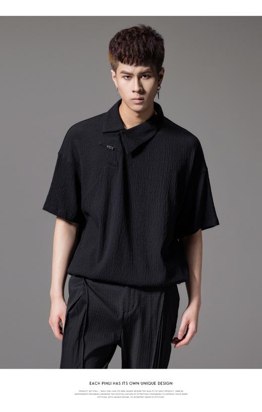 PINLI品立2024夏季新款纯色斜门襟短袖POLO衫潮牌休闲宽松男士T恤B242112080 商品图0