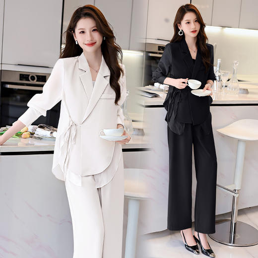 优雅新中式，拼接改良西装外套阔腿裤两件套HR-KJFA862 商品图4