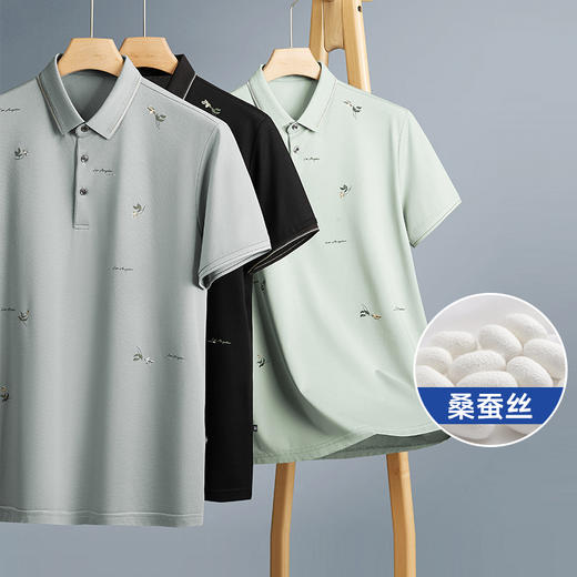 【桑蚕丝】【新款DPF】大依优型大码短袖Polo衫翻领加肥加大男装大号大码上衣男士休闲半袖夏季 商品图0