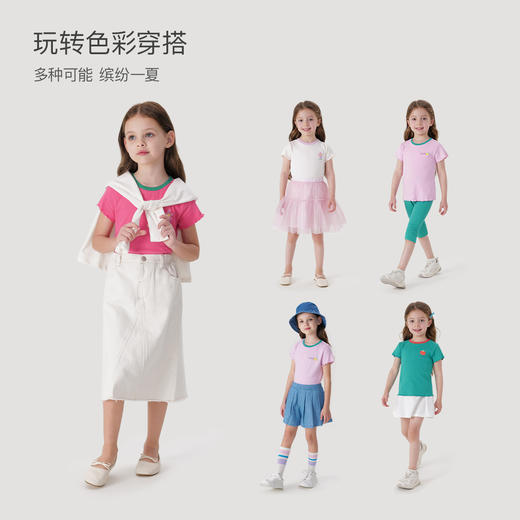 DD马克珍妮新款夏装 女童弹力针织撞色花边短袖T恤230876 商品图2