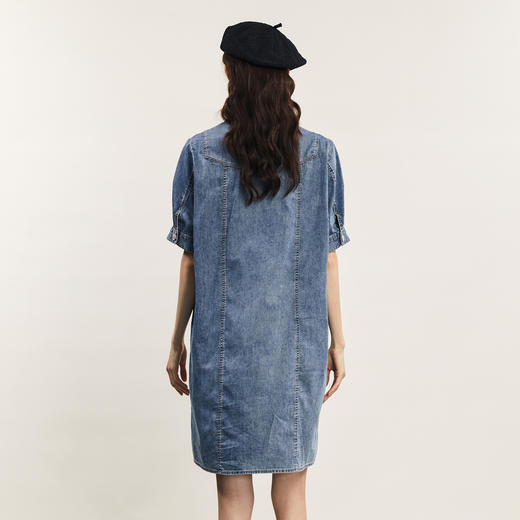 谜底连衣裙短袖女2024年夏款复古文艺风刺绣宽松直筒裙242ML0660 商品图2