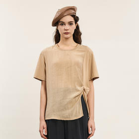 谜底短袖T恤女士2024年夏季新款设计感圆领宽松拼接上衣242MT0703