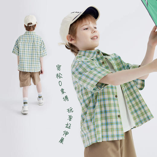 【软糯好搭 纯棉有质感】儿童格纹翻领短袖衬衫 PXCS2401 商品图2