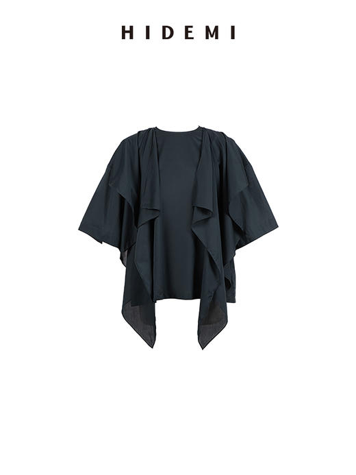HIDEMI 小飞侠系列极简丝巾堆叠立体剪裁中袖清透感上衣阔腿裤套装 商品图13