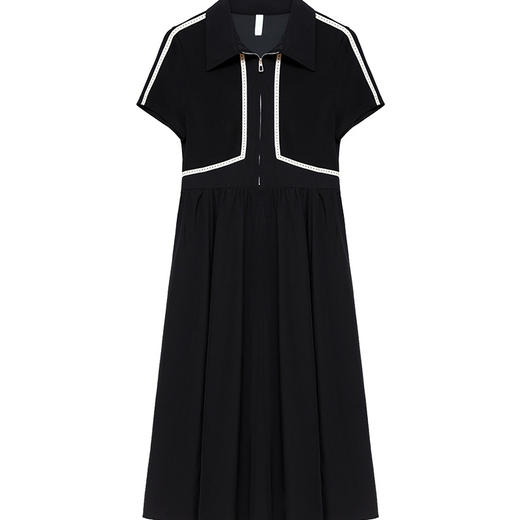 QYM-247253时尚洋气假两件拼结夏季新款黑色短袖裙中长款A字裙 商品图4
