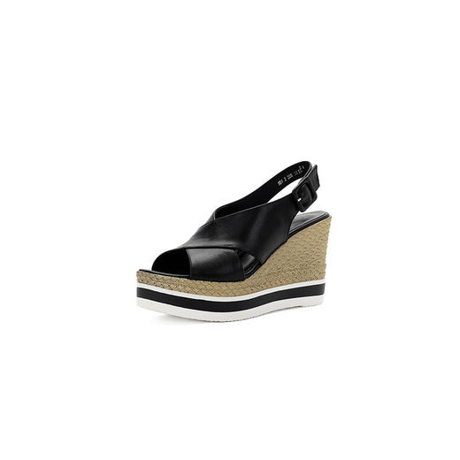 OLD-X551白色坡跟凉鞋女夏季新款露趾黑色交叉带厚底增高防水台高跟鞋10cm 商品图4