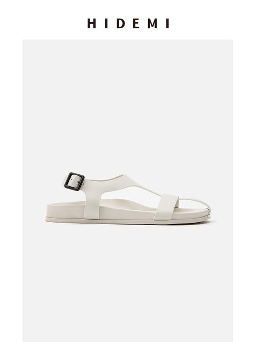 HIDEMI 极简交叉十字带厚底凉鞋 米色蜥蜴纹/乌木棕麂皮/白色羊皮 商品图7