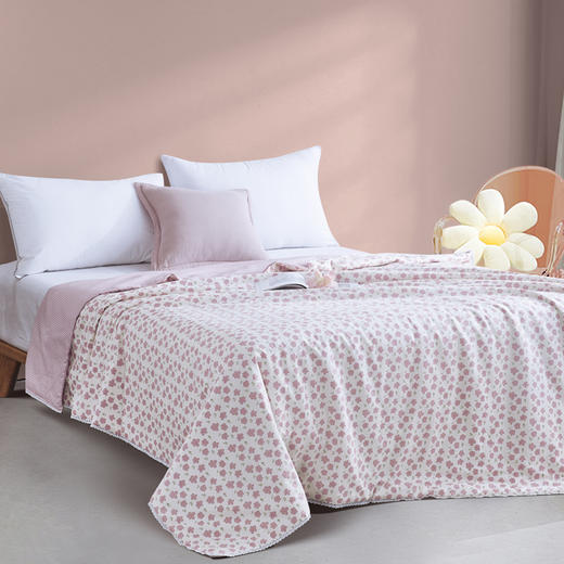 利路米当季热卖新款精梳纯棉全棉田园风印花夏凉被 粉 商品图1