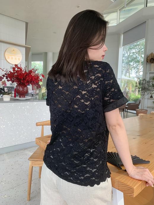 圆领装饰订珠蕾丝花短袖衫 3522040012 商品图10