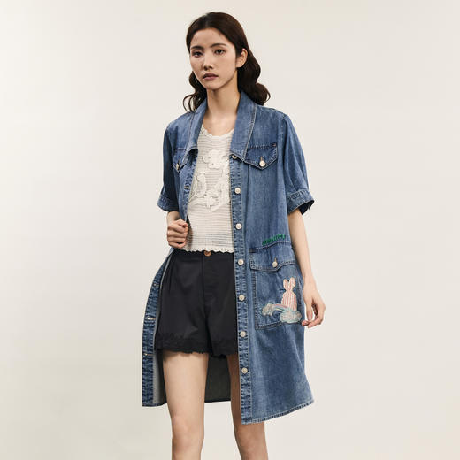 谜底连衣裙短袖女2024年夏款复古文艺风刺绣宽松直筒裙242ML0660 商品图1