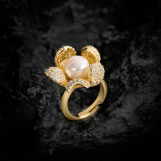 DL-J1727淡水珍珠指环个性简约立体花朵优雅戒指开口时尚指戒 商品图1