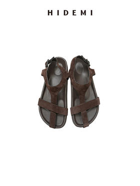 HIDEMI 极简交叉十字带厚底凉鞋 米色蜥蜴纹/乌木棕麂皮/白色羊皮