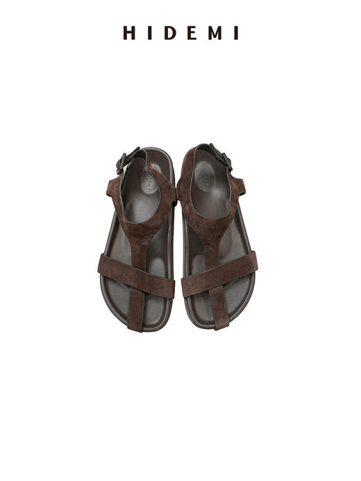 HIDEMI 极简交叉十字带厚底凉鞋 米色蜥蜴纹/乌木棕麂皮/白色羊皮 商品图0