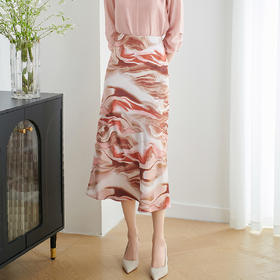 米思阳2026春新款时尚粉色印花中长裙顺滑显瘦百搭半身裙1814