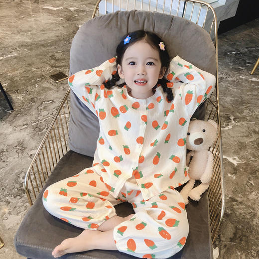 【亲子款34.9/套起】80-180码夏季A类儿童绉纱家居服套装亲子棉纱空调服男孩女童睡衣聚 商品图3