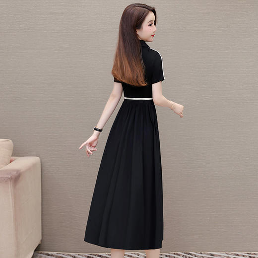 QYM-247253时尚洋气假两件拼结夏季新款黑色短袖裙中长款A字裙 商品图2
