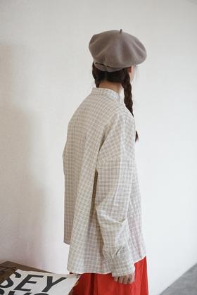 apuntob 小领口浅色格纹长袖衬衫