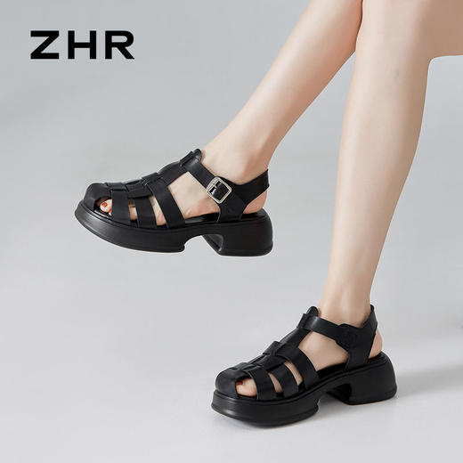 ZHR猪笼鞋2024新款夏季时尚编织罗马凉鞋舒适百搭松糕底凉鞋 商品图9