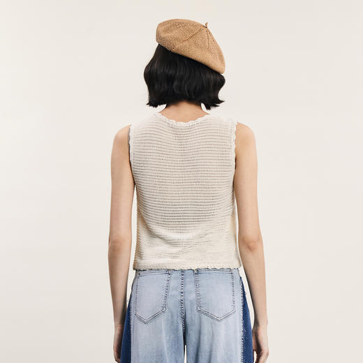 谜底针织背心女2024夏季新款复古风圆领套头针织衫无袖242MZ0857 商品图2