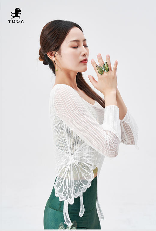 壁虎瑜伽【2404SY295】蝴蝶蕾丝网纱上衣【偏小一码】（无胸垫）【5天发货】 商品图4