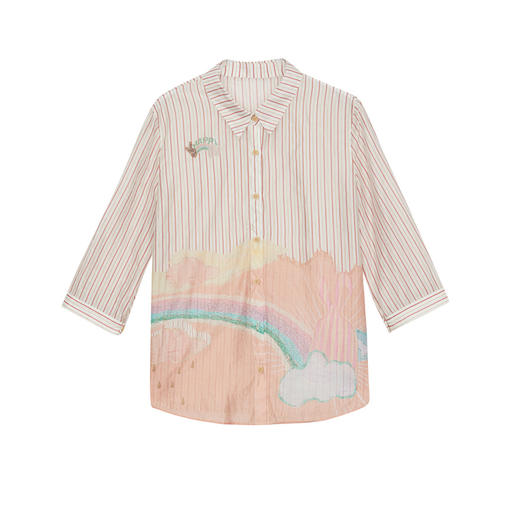 谜底宽松衬衫七分袖女2024年夏新款复古文艺风亲肤衬衣242MC0658 商品图4