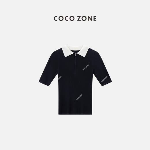 COCO ZONE"蓝奇"100莱赛尔撞色POLO领半拉链休闲针织衫CC1A0602 商品图0