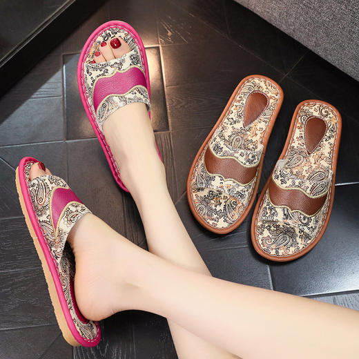 【舒适加厚柔软，凉爽不闷热！】欧式印花牛皮拖鞋，室内男女海宁拖鞋居家，夏季防滑牛皮拖鞋潮！-ry 商品图1