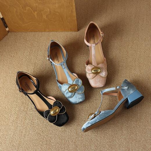 【预售5天】丝绸牛皮方头单鞋，花朵T带丁字鞋包头凉鞋LD&6777 商品图2