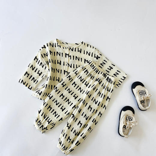 【亲子款34.9/套起】80-180码夏季A类儿童绉纱家居服套装亲子棉纱空调服男孩女童睡衣聚 商品图5