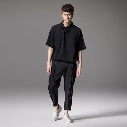 PINLI品立2024夏季新款纯色斜门襟短袖POLO衫潮牌休闲宽松男士T恤B242112080 商品图4