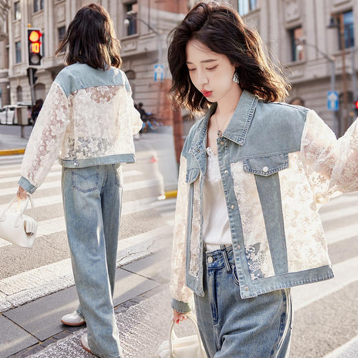 透视防晒衣，蕾丝牛仔拼接薄款短外套HR-BX2553 商品图0