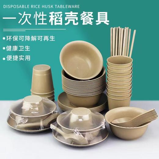 【野炊好物！一次性稻壳餐具！】一次性稻壳餐具碗筷盘杯子套装结婚春游食品家用饭碗可降解四件套-24XPXH013 商品图0